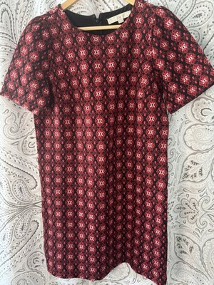 Ann Taylor Loft Jacquard Textured Comfy Dress Red And Black Petite Med