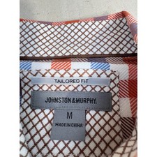 Johnston  Murphy Tailored Fit Gingham Button Down Shirt Orange Blue Men's Med