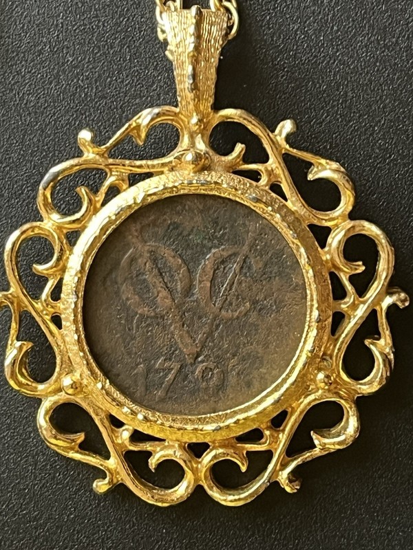 1790 Netherlands East Indies Dubbele Duit 2 Duits with 24" Gold Tone Necklace