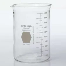 Kimble Chase 14000-2000 Beaker, Borosilicate Glass, Low Form, 2 L / 67.62 Fl Oz