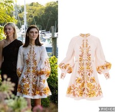 ZIMMERMANN Vacay Beaded Belted Floral-Print Linen Mini Dress Size 3 AU/UK 12