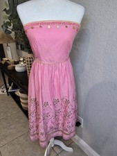 Express Women's Strapless Pink/ Gold Embroidered Midi Princess Dress Size 4
