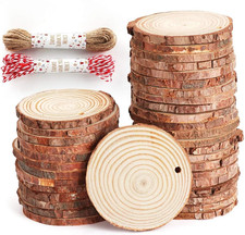 50Pcs Wood Slices for Crafts, 2.4"-2.8" Unfinished Wood Circles for Crafts with