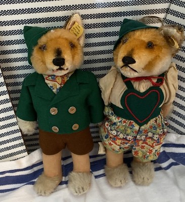 Rare 1950s Steiff Fixili Fox Pair, Made In US-Zone Germany With