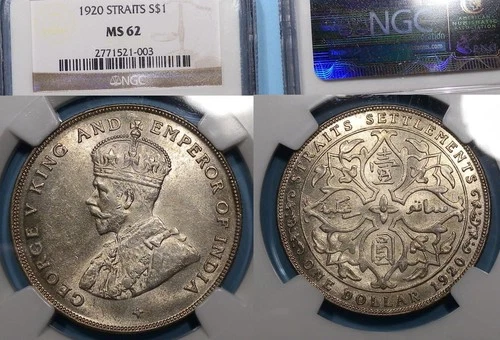 1920 STRAITS SETTLEMENTS $1 NGC MS 62 #AC1-40