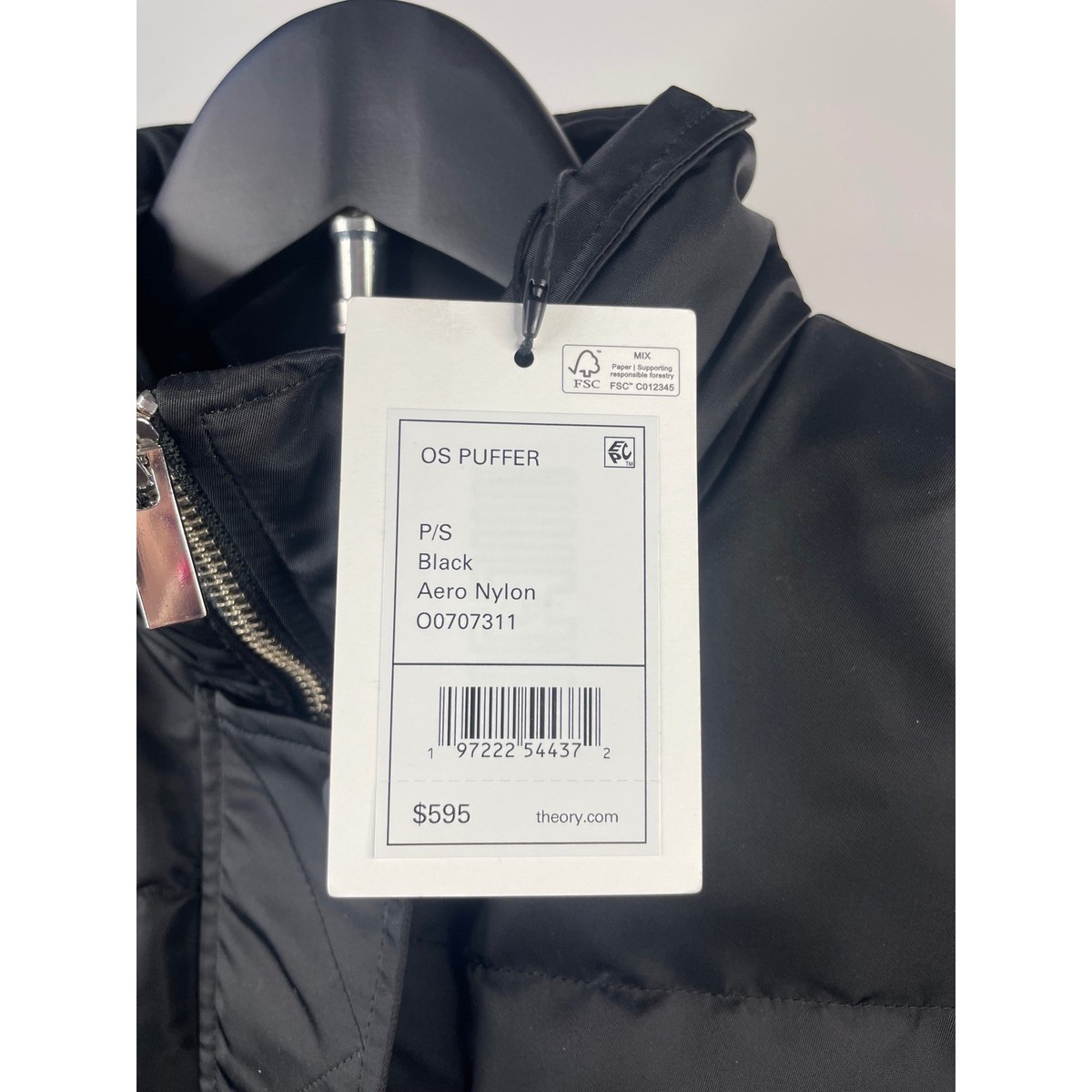 Theory NWT OS Puffer Bomber Aero Nylon Jacket Black Oversized Down