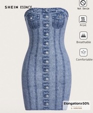 Shein Denim Print Tube Dress Size M 10