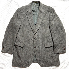 Vintage Harris Tweed Wool Blazer Sports Coat Size 48 Gray Made Usa Herringbone