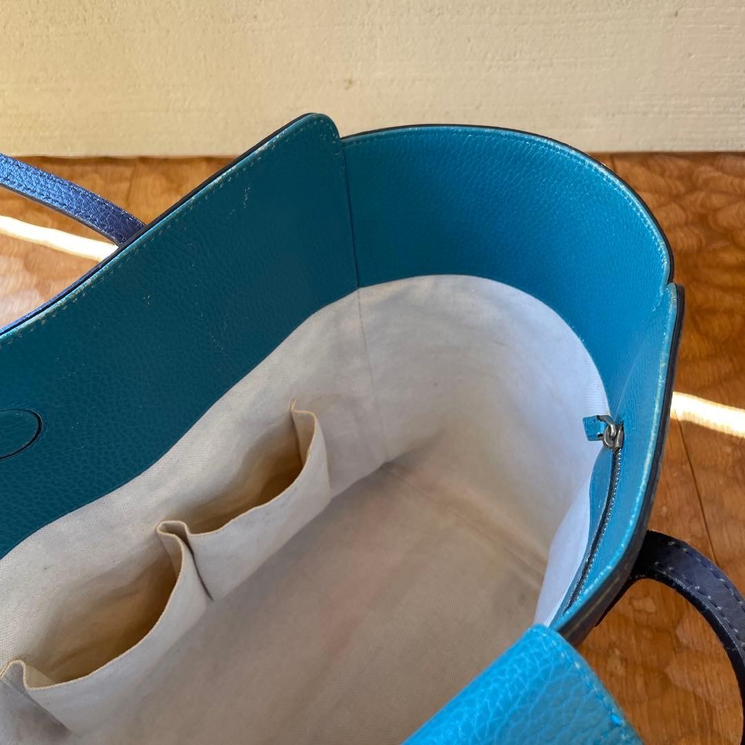 GUCCI Swing Leather Tote Bag Navy Turquoise Bi-Color Made in Italy thumbnail 12