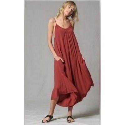 By Together Jumpsuit Women Small Rust Red Wide Asymmetric Leg Flowy Boho Cottage