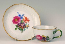 1774-1813 Antique Meissen Marcolini Five-color flower painting Cup Saucer