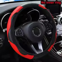 Car Steering Wheel Cover Red Black Leather Anti-slip For 1538cm Carbon Fiber