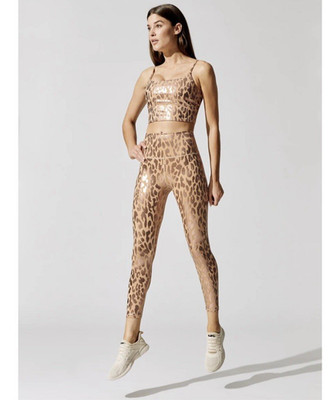 Carbon38 Sports Bra & Leggings Medium Metallic Leopard High Rise Matching Set