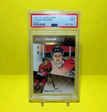 2023 UD SP GAME USED AUTHENTIC ROOKIES GOLD #'D 63/123 CONNOR BEDARD PSA 9 RC