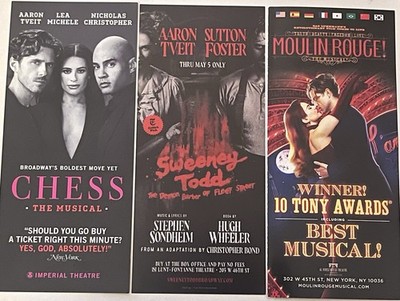 AARON TVEIT-CHESS + MOULIN ROUGE + SWEENEY TODD BROADWAY MUSIKTHEATER FLYER X 3