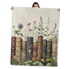 and Wildflower Throw Blanket for Boys Girls Kids Adults, 50"x60" Vintage Book