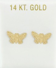 BUTTERFLY STUD EARRINGS 14K YELLOW GOLD - New With Tag - MADE IN USA