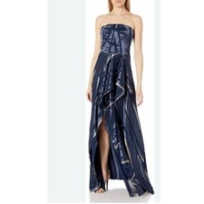 Halston Strapless Navy Burnout High Low Gown Size 6 NWT Formal Wedding Guest 