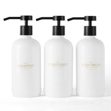 Shampoo and Conditioner Dispenser Set of 3,Refillable 21oz Shampoo Bottles wi...
