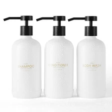 Shampoo and Conditioner Dispenser Set of 3,Refillable 21oz Shampoo Bottles wi...