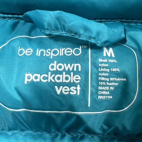 Be Inspired Down Packable Vest Womens Medium Teal Blue Lightweight Puffer Jacket - Picture 10 of 10