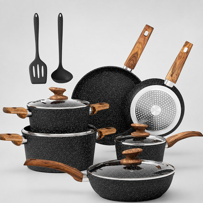 Kitchen Academy Topfset 12tlg Antihaft Kochgeschirr Pfannenset Induktion Schwarz