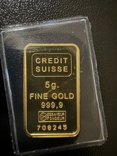 Credit Suisse Essayeur Fonduer 5 Gram .999 Fine Pure Gold Bar with Certificate 5723.04 per troy oz