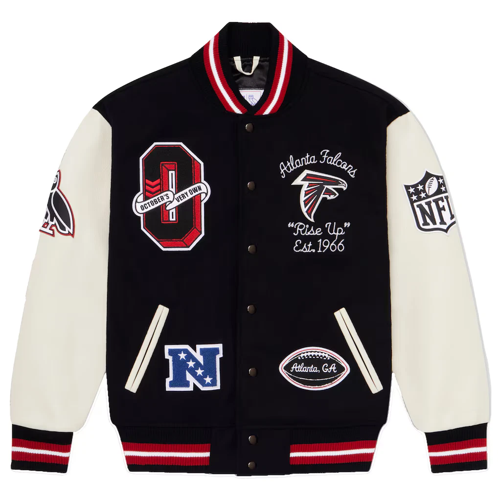 OVO x NFL Atlanta Falcons Leather Sleeve Varsity Jacket - Small - Retail: $898