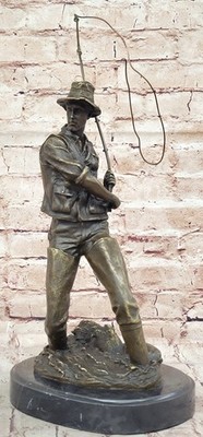 Museum Qualität Fischer Kunstwerk Bronze Statue Figur Heim Schmuck Geschenk