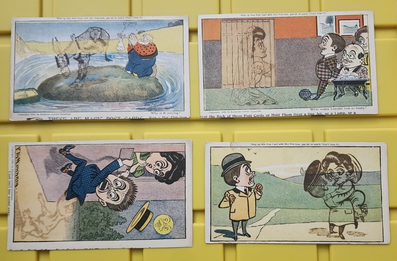 Rare 1906 "Magic Invisible" Novelty Postcards, Boston Sunday Newspaper Promo