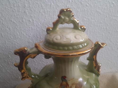 Vintage Victorian Style Large Teapot. Pheasant Scene. Gold/Green. Decorative - Picture 5 of 17