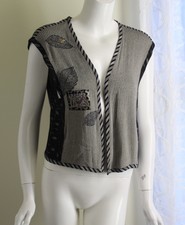 Kd Spring Sz S French Gray Quirky Vest Art-to-wear Bird Jacket Topper 