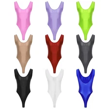 Men's Glossy Bodysuit Tank Vest Tops One Piece Shapewear High Cut Slim Leotard