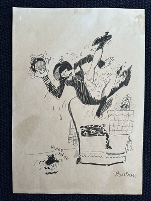George Herriman drawing and painting on old paper signed stamped vintage