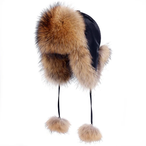 Women's Real Fox Fur Trapper Hat Raccoon Fur Russian Ushanka Ear Flap Bomber Cap - Picture 6 of 37