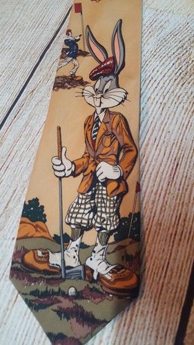1993 looney tunes golf themed neck tie 57" bugs bunny marvin
