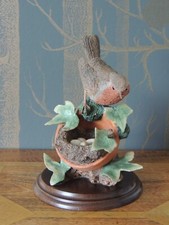 Country Artists Robin on Plant Pot Nest Sculpture by Richard Cooper 1986