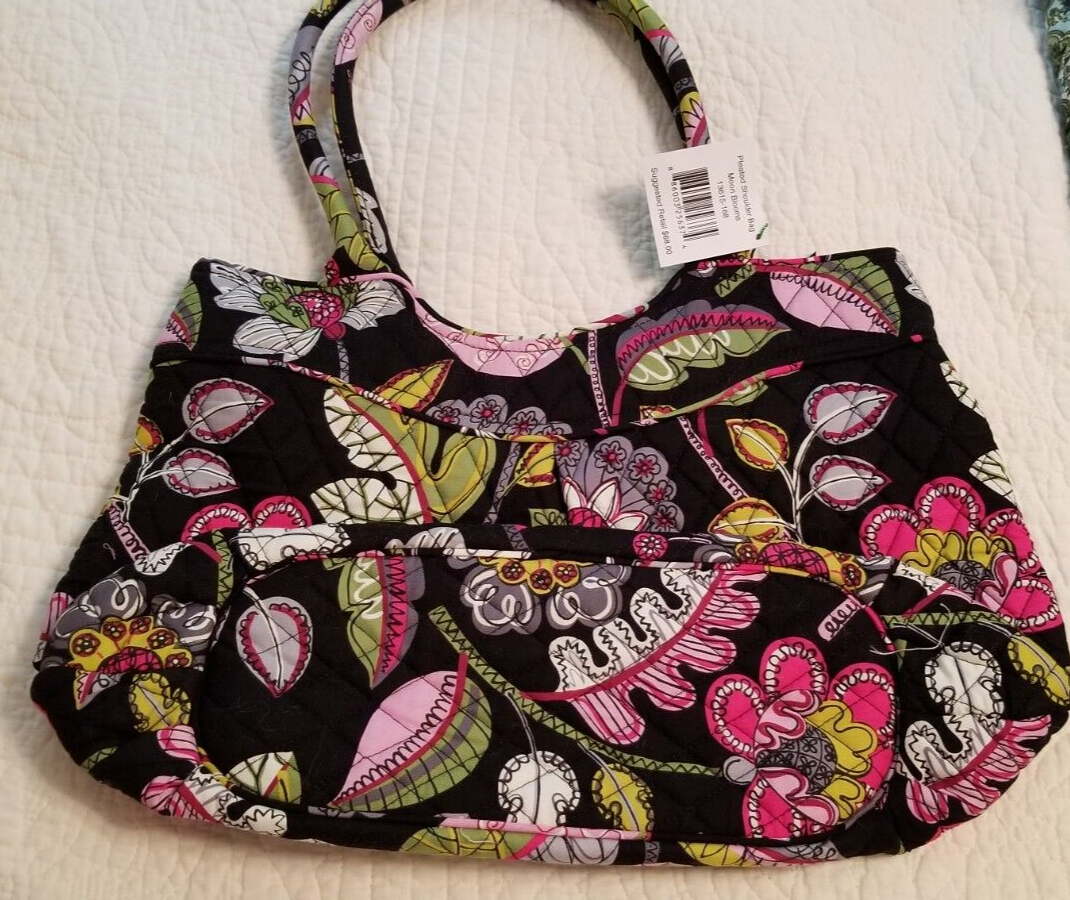 NWT Vera Bradley Pleated Shoulder Bag Zip Tote Purse Moon Blooms eBay