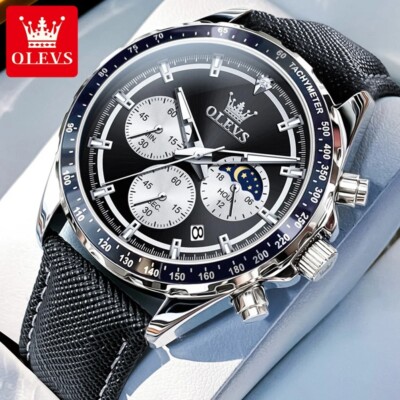 Waterproof Quartz Watch Men's OLEVS Luminous   Luxury Leather Men Business Strap