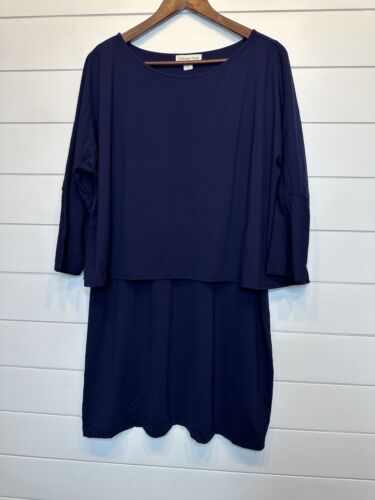 Abito Coldwater Creek PL blu navy facile da fare ponte manica 3/4 elasticizzato grande - Foto 2 di 7