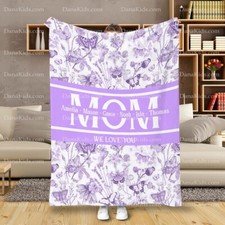 Personalized Name Mom Blanket, We Love You Custom Kids Name Lilac Throw Blanket