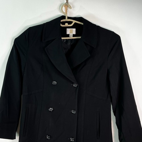 Gallery Womens Double Breasted Long Sleeve Button Black Trench Coat Jacket SZ 10 - Picture 2 of 16
