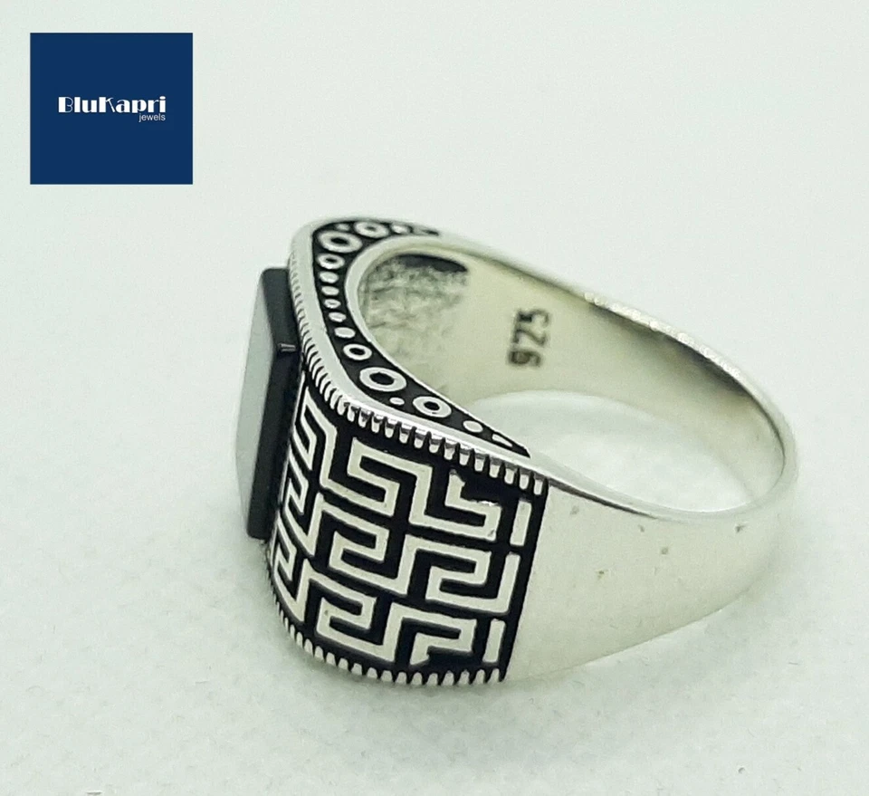 Anello uomo argento 925 greca con onice nera mis.23 - Immagine 4 di 4