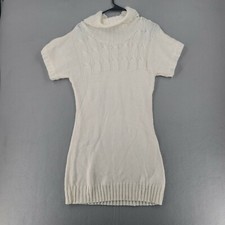 Ambiance Apparel Womens Cap Sleeve Turtleneck Pullover Sweater Dress L White