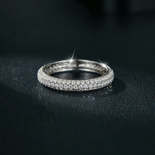 Alianza de boda moissanita color D 0,79 cttw 3 filas enchapada en plata de ley 925 en oro - Imagen 4 de 12