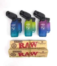 Raw Organic Hemp King Size Slim Rolling Papers with Tips 2ct and Eagle Torch 3ct