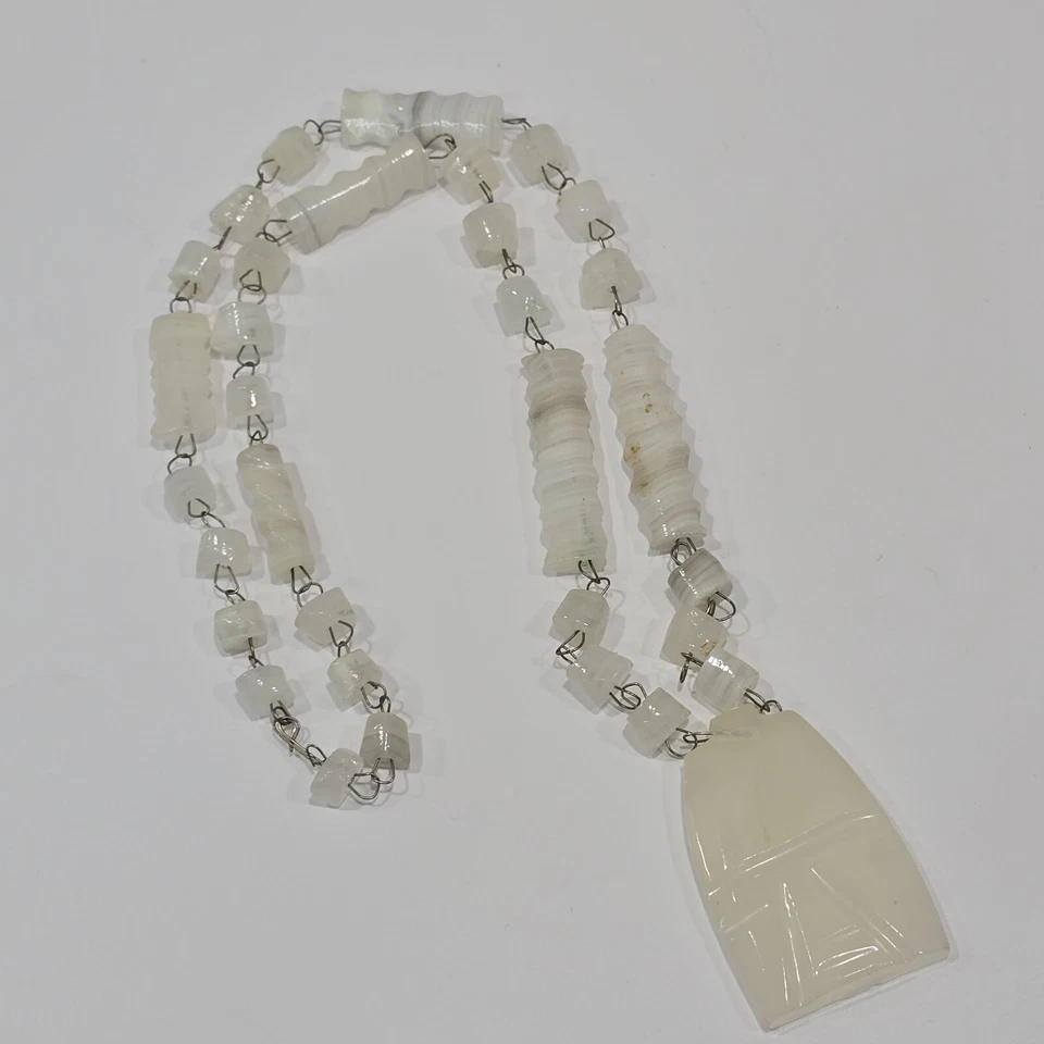 Collar Colgante Cadena Cuentas Ágata Mexicana Ónix Blanco Retro Festival Años 70 Foto 2 de 4