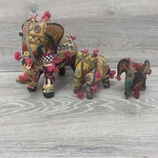 Vintage Anglo Raj Elephants Hand Crafted Cotton Embroidered Mirrors Boho Lot