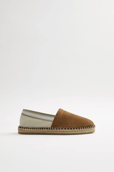 Zara Mens Espadrilles Slip On Shoes Brown Suede Contrast EU 