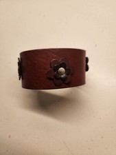 Handmade Leather Cuff Bracelets With snap closure- leather flowers